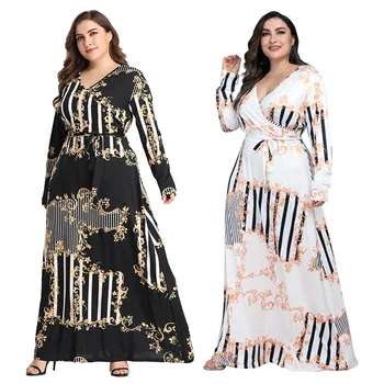 4XL Plus Size Long Dress Women Autumn V-neck Flroal Print Dress Boho Slim Long Sleeve Beach Dresses Vestidos Black White 3XL beach boho fashion women boho maxi dresses casual long sleeve floral print long beach dress big plus size v neck dress vestidos