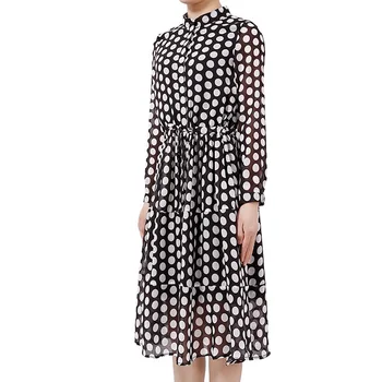 

Hot Sale Polka Dot Print Dress Fashion Stand Long Sleeve A-Line Dresses