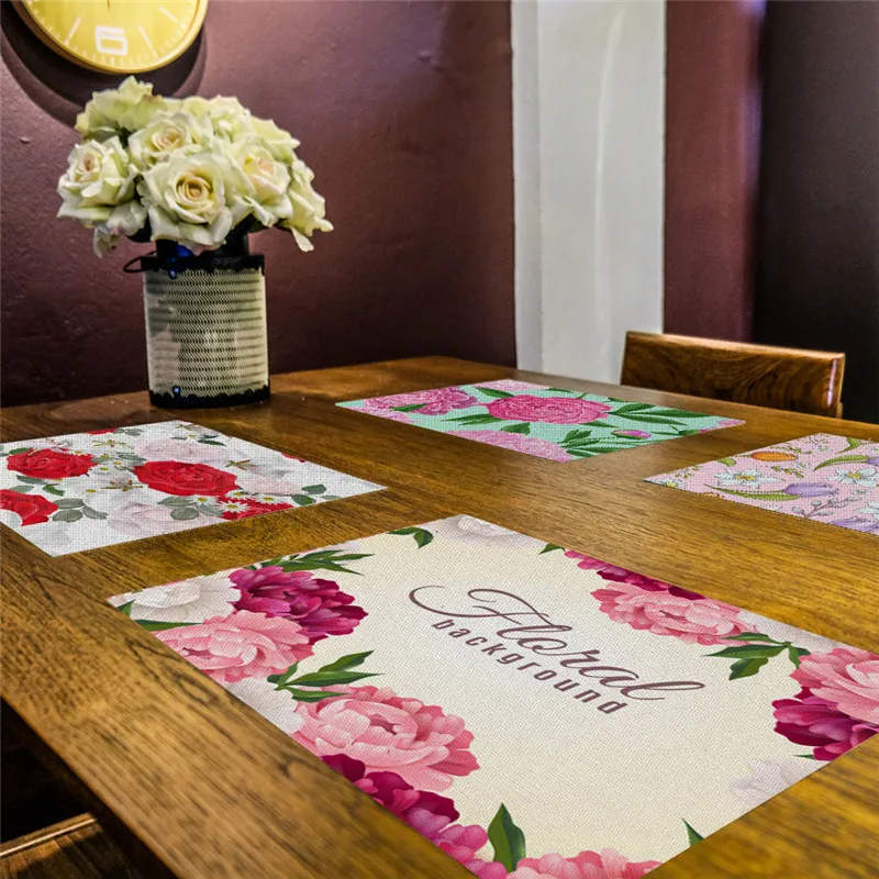 

Table Tea Placemat Place Mat Polyester Flowers Drink Bowl Coasters Party Decor Tableware Mat Kitchen Decoration Accessories