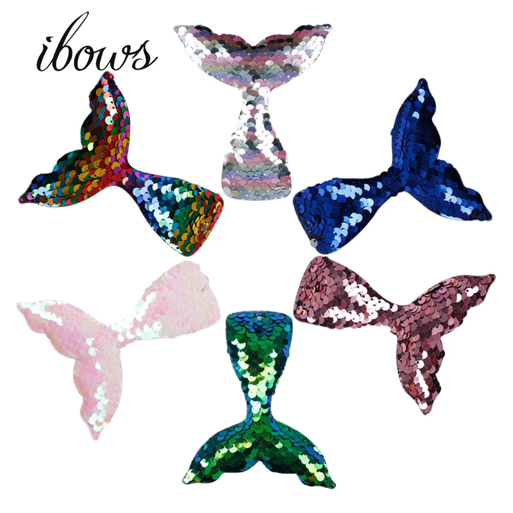 

5pcs/lot Mermaid Tail Patches 2-Color Reversible Sequin DIY Hair Bow Kids Birthday Party Decoration Handmade Craft Accessories