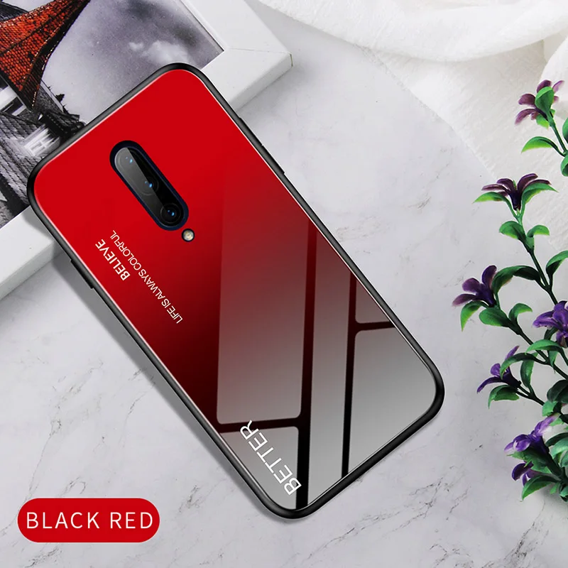 Градиентный чехол для телефона из закаленного стекла для OnePlus 7 Pro One Plus 7 Pro Ультра тонкий роскошный силиконовый бампер для Oneplus 7 1+ 7 - Цвет: Red Black