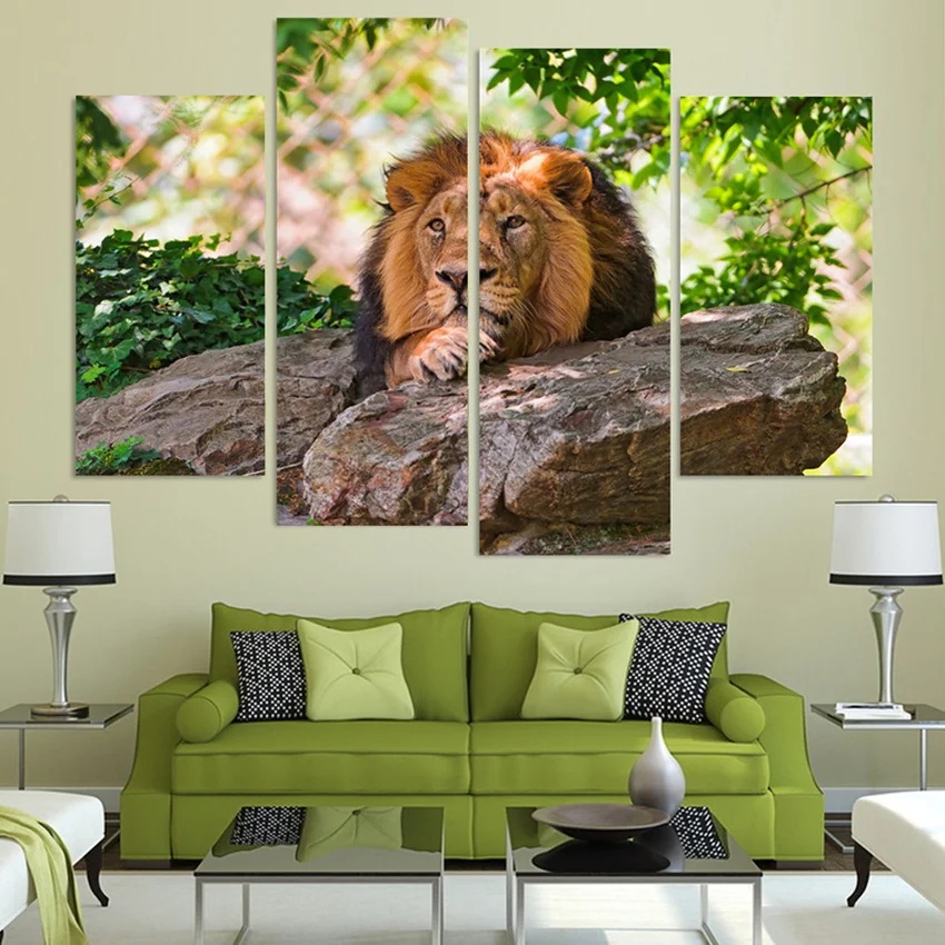 4 Piece Animals Lions Modern Home Wall Decor Canvas