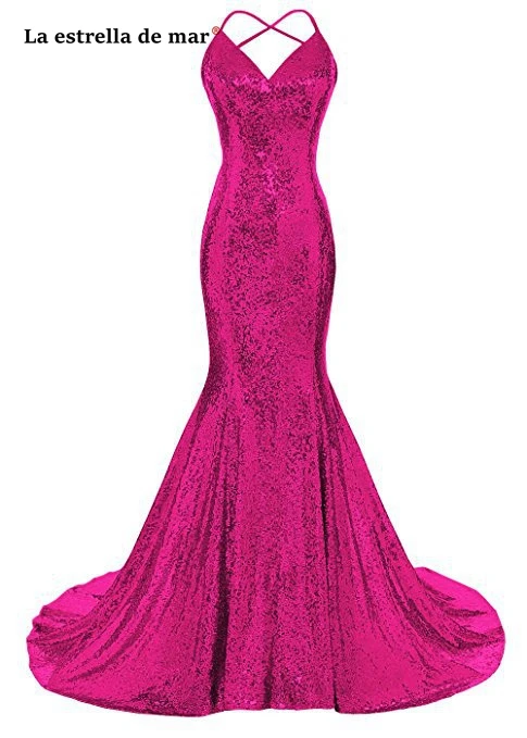 Vestido formatura Новинка года v-образный вырез Спагетти ремень Холтер блёстки коралловый Сексуальная Русалка выпускное платье Длинные Дешевые abiye gece elbisesi - Цвет: rose Red