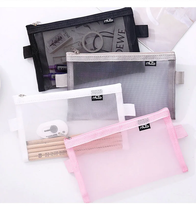 

2019 Simple Transparent Mesh Pencil Case Office Student Pencil Cases Nylon Kalem Kutusu School Supplies Pen Box Astuccio Scuola
