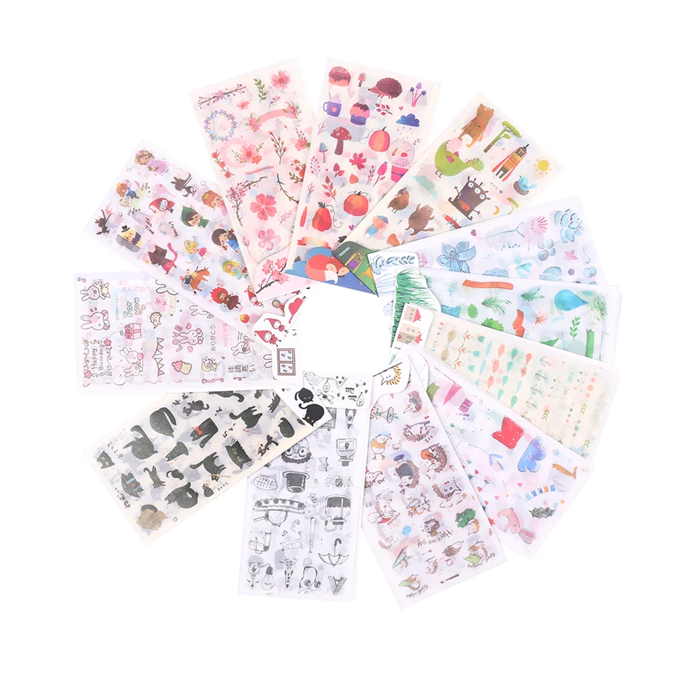 

6 Sheets/lot Travel Daily Adhesive Stickers Cute Journal Cat Cartoon Stationary Korean Decorative Stickers Scrapbooking Label