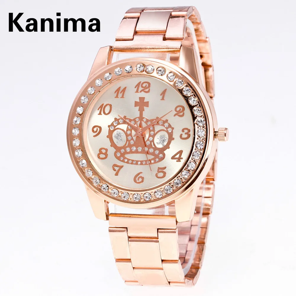 

Fashion Women Crown Watches Diamond Analog Display Stainless Steel Elegant Quartz Watch Life Good Gift Lady Watch montre femme