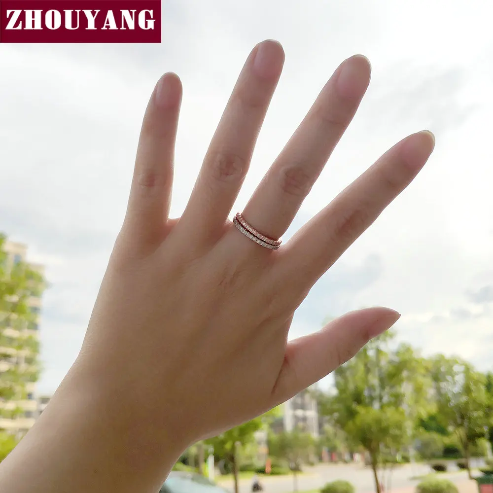 Обручальное кольцо для женщин и мужчин, лаконичное классическое многоцветное мини кубическое циркониевое розовое золото, модное ювелирное изделие R132 R133 ZHOUYANG