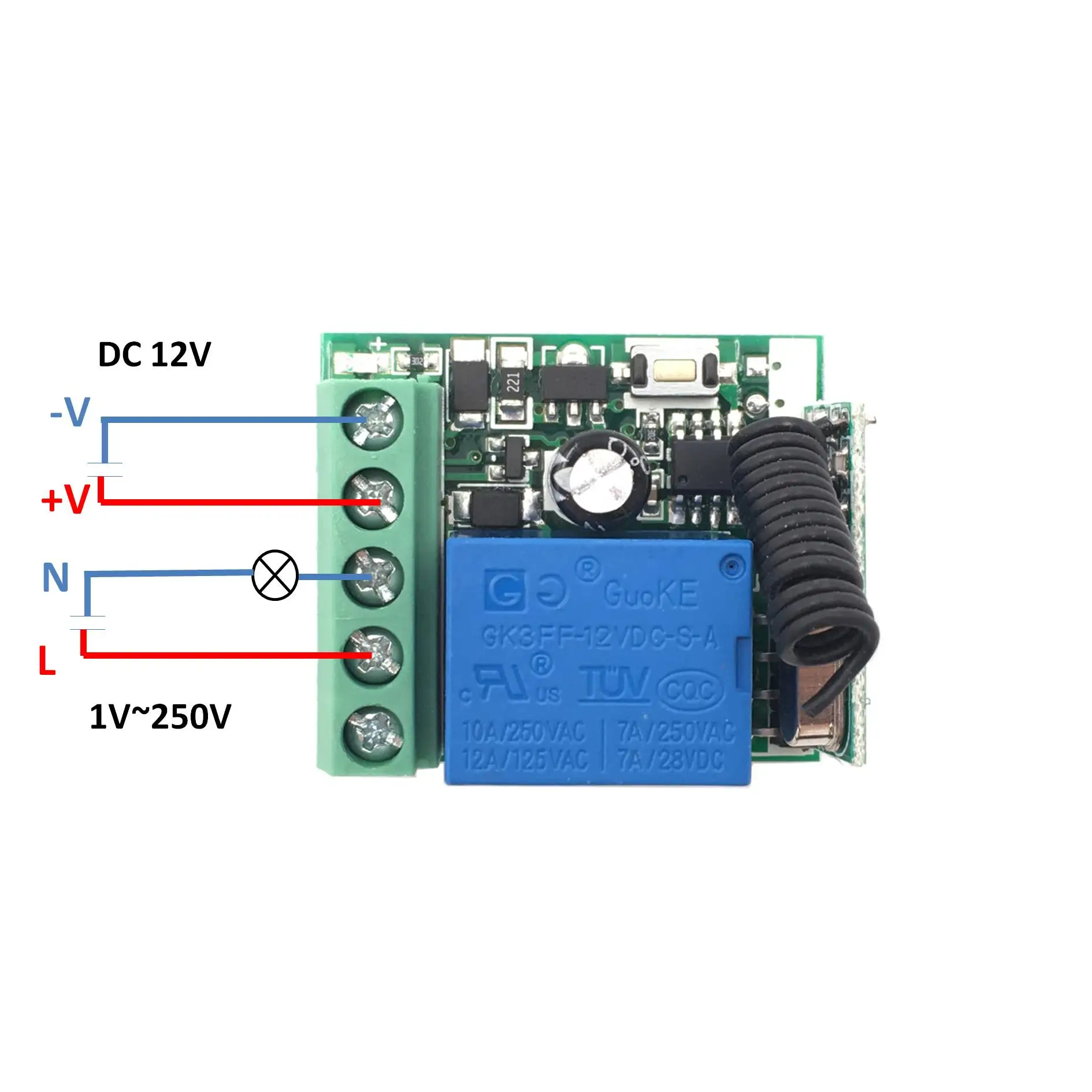 Universal Remote Control DC 12V 1 Channel 433MHz Relay Receiver Module RF Switch 1 Button Remote Control Gate Garage Switch