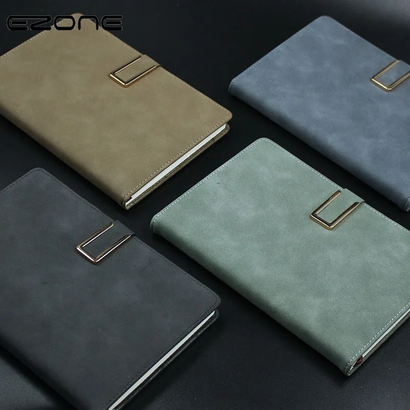 

EZONE A5/A6 Leather Cover Notebook High-end Business Notebook With Metal Button 100PCS Line Inner Page Memo School Office Supply