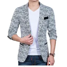 Демисезонный высокое качество жаккардовый тканый Блейзер Для мужчин Повседневное модные Однобортный Для мужчин приталеные блейзеры пиджаки