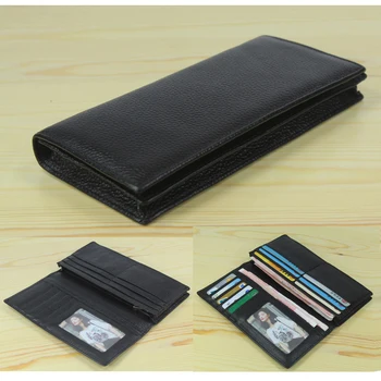 

2019 Fashion Cowhide Leather Men Wallets Genuine Leather Wallet Men Long Clutch Bag Biflod Money Clips Purse Black free ship 004