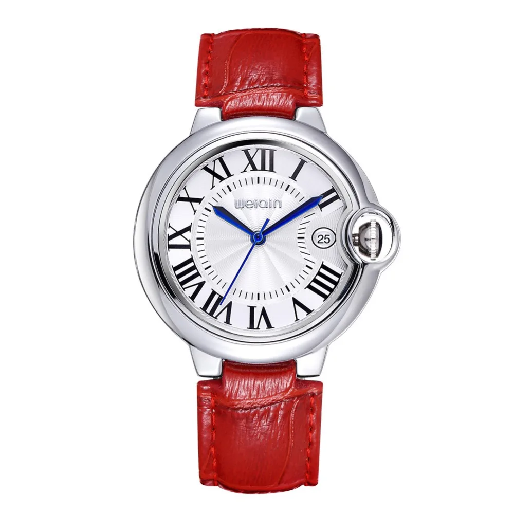 

WEIQIN Date Silver Case Genuine Leather Straps Watches Women Water Resistant Lady Fashion Casual Rome Style Watch Clock s