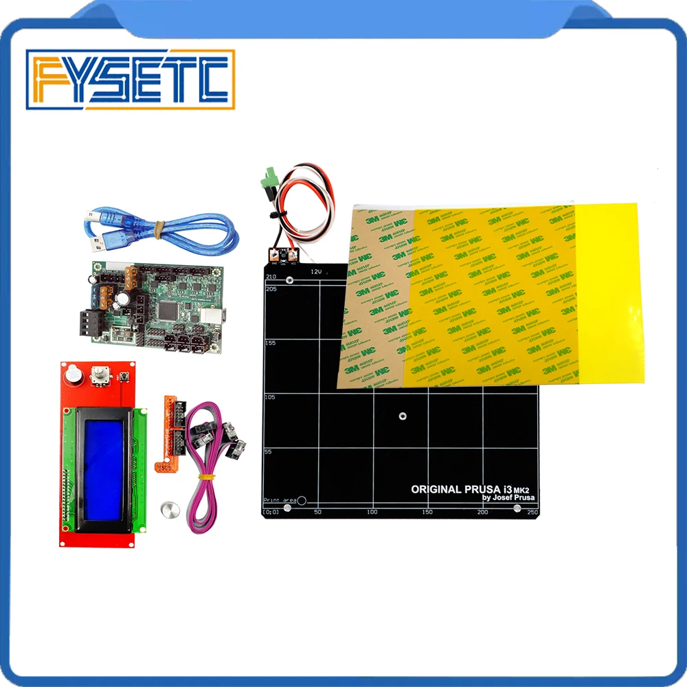 

Prusa i3 MK2 MK2S 3d Printer Mini-Rambo 1.3A Motherboard Kit + Yellow PEI +Aluminum Heated Bed With Ramps 1.4 2004 LCD
