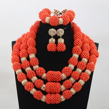 Luxury Orange African Coral Jewelry Beads Set Nigerian Wedding Bridal Statement Party Jewelry Set Women Lady Gift QW796