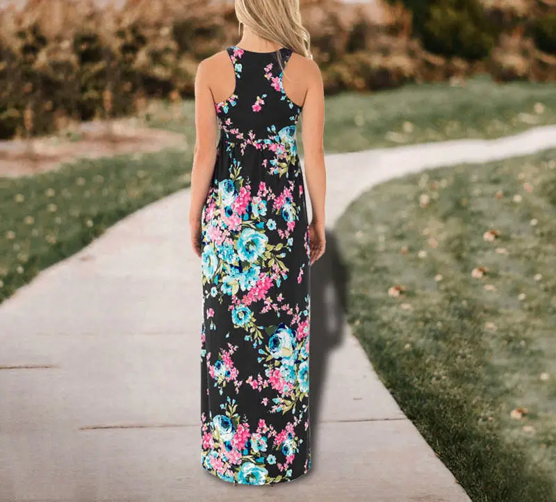 Gladiolus Hot 2019 Summer Dress Women Sleeveless O Neck Floral Print Casual Women Maxi Dress Loose Long Ladies Dresses Sundress (22)