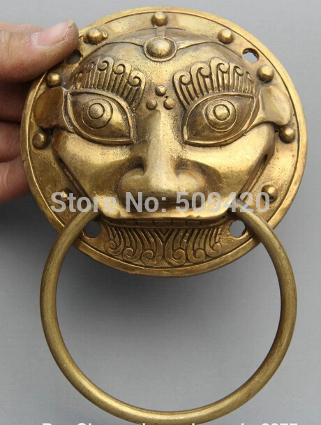 

Old Chinese Dynasty Bronze Copper FengShui Wealth Foo Lion Door Knockers.