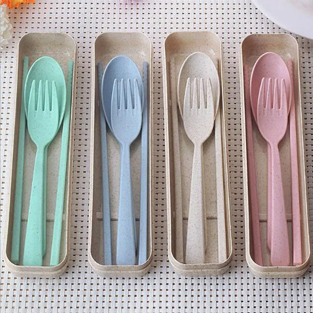 Cutlery Set Cute Portable Travel Adult Cutlery Wheat Straw Fork Camping