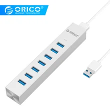 ORICO ASH7-U3-SV тип C Алюминиевый 7 порт USB3.0 концентратор для Windows XP/Vista/7/8/10/Linux/Unix/Mac OS-серебро