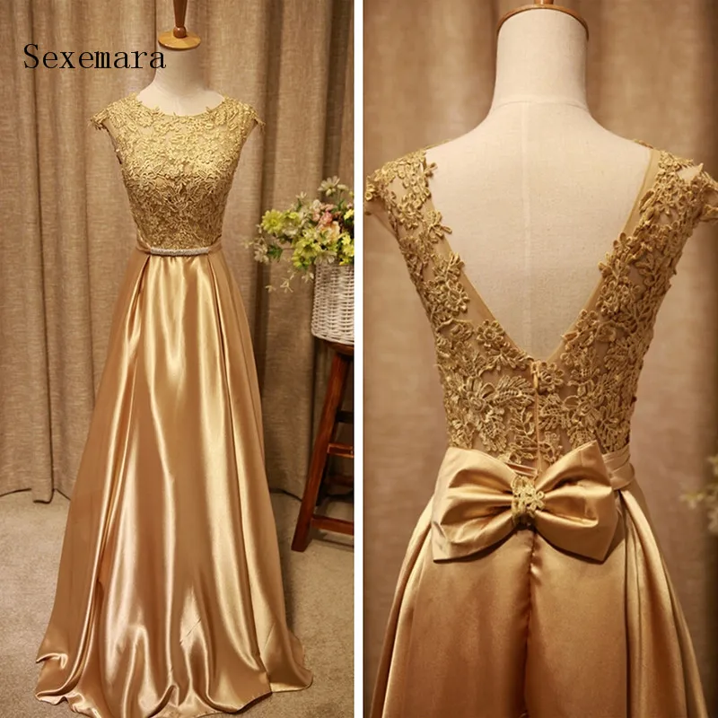 

2018 elegant party prom formal Gown sexy v-back lace appliques bow beading vestido de noiva longo long Bridesmaid Dresses