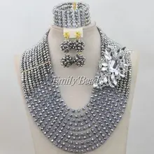 Женский серый цвет африканские Ювелирные наборы нигерийское свадебное индийское ожерелье для невесты ювелирный набор AIJ241