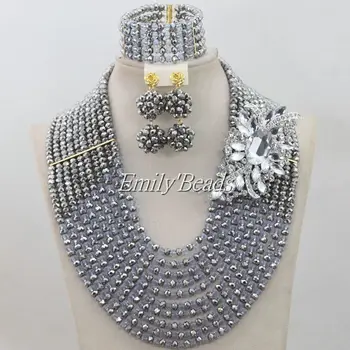 

2016 Women Gray Color African Jewelry Sets Nigerian Wedding Indian Bridal Necklace Jewellry Set Wholesale Free Shipping AIJ241