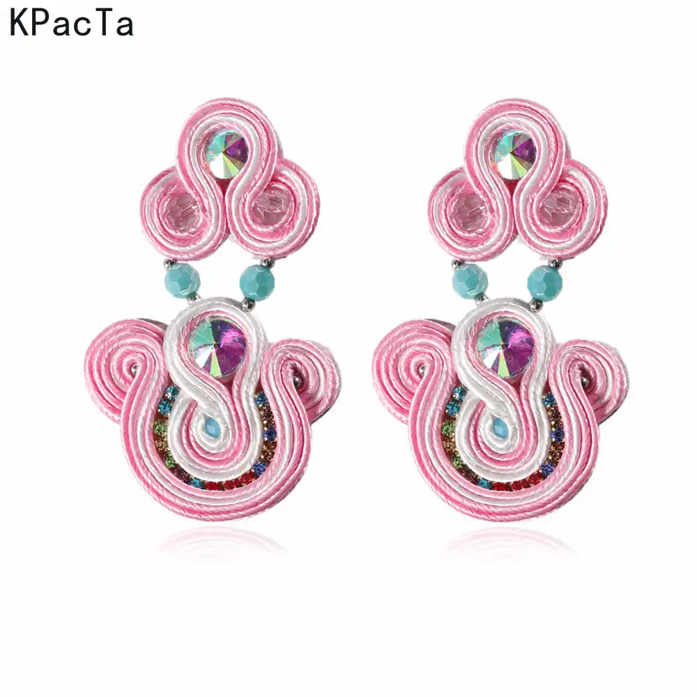 Pink blue earrings Long soutache earrings Beige earrings Christmas earrings Unique gift for her Light blue earrings Light dangling earrings