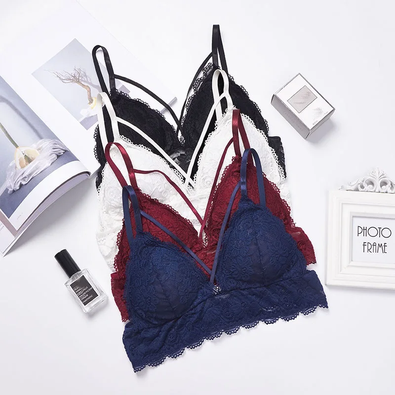 

Women Lace Flowers Wire Free Seamless Brassiere Padded Bras Convertible Bralette Lingerie Corset Femme Bralet Bra Tank