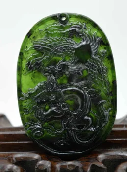 

Koraba Fine Jewelry China's natural jade nephrite carving black jade pendant Dragon Phoenix 188 Free Shipping