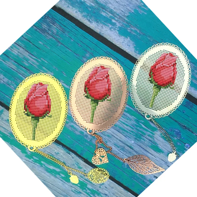 ROSE DIY Craft Stich Cross Stitch Bookmark Metal Silver Golden