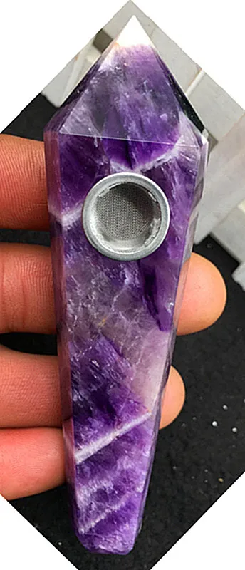 

Natural dream Amethyst Crystal Smoking Pipe + strainer quartz stone healing wand 1PCS