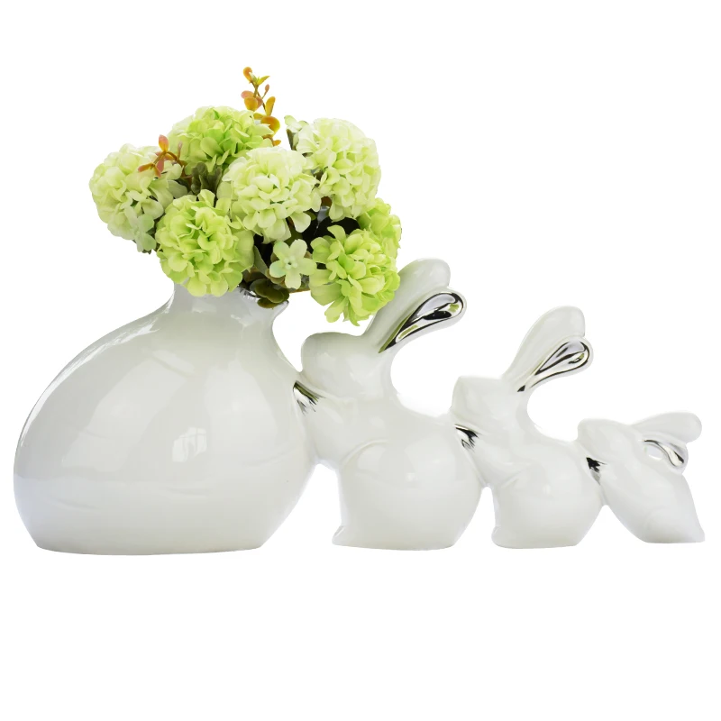 

white rabbit ceramic figurines small fresh flower arrangement modern cute vase home decor crafts room decorations wedding gifts