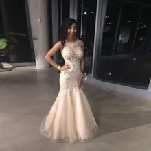 Lange abendkleider O-ansatz Applizierte mit Spitze Meerjungfrau Abendkleid Abschlussfeier Kleider 2016 vestiti lunghi eleganti