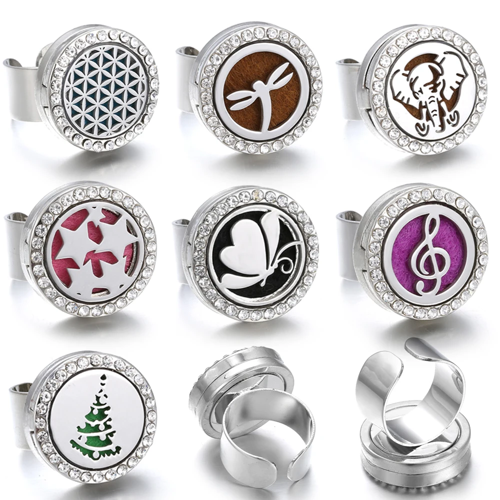 

New Aromatherapy Jewelry Tree of lif Aromatherapy Ring Adjustable Stainless Steel Essential Oil Diffuser Locket Ring for Women