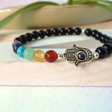 SN0304 7 Чакра браслет из натурального камня мала Хамса ручная вышивка стразами браслет черный Aagte Йога браслет