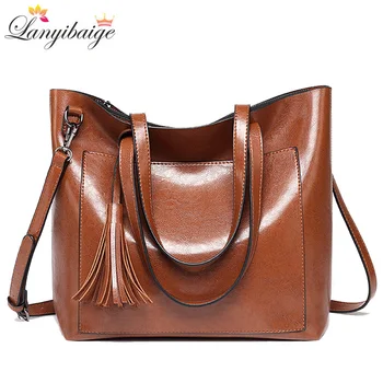 

New Women Handbags 2018 Women Bags Designer Female Tassel Crossbody Bag Luxurious Leather Lady Shoulder Bag Big Tote Brown S