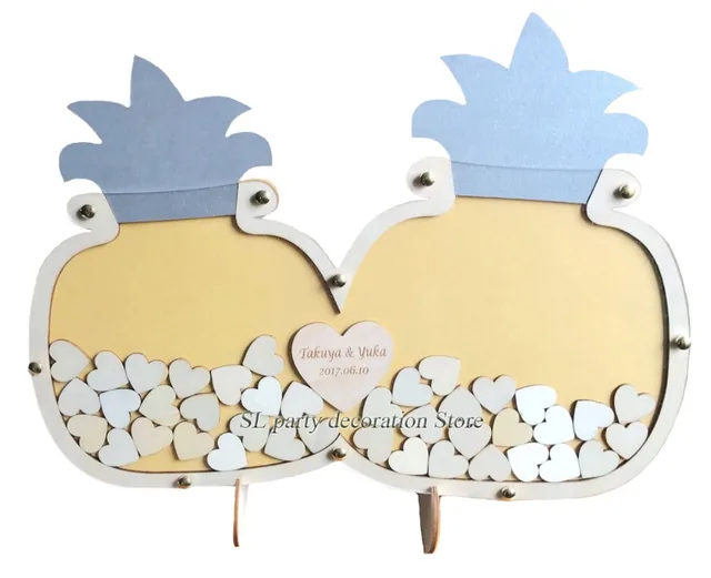 personalized customs pineapples wooden frame wedding guest book baby