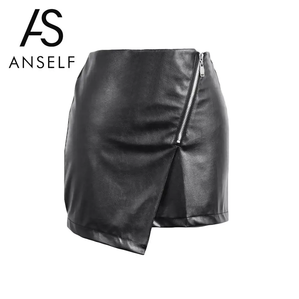 

Anself Winter Women Soft PU Leather Skirt High Waist Slim Hip Pencil Skirts Zipper Vintage Bodycon Skirt Sexy Clubwear Plus Size