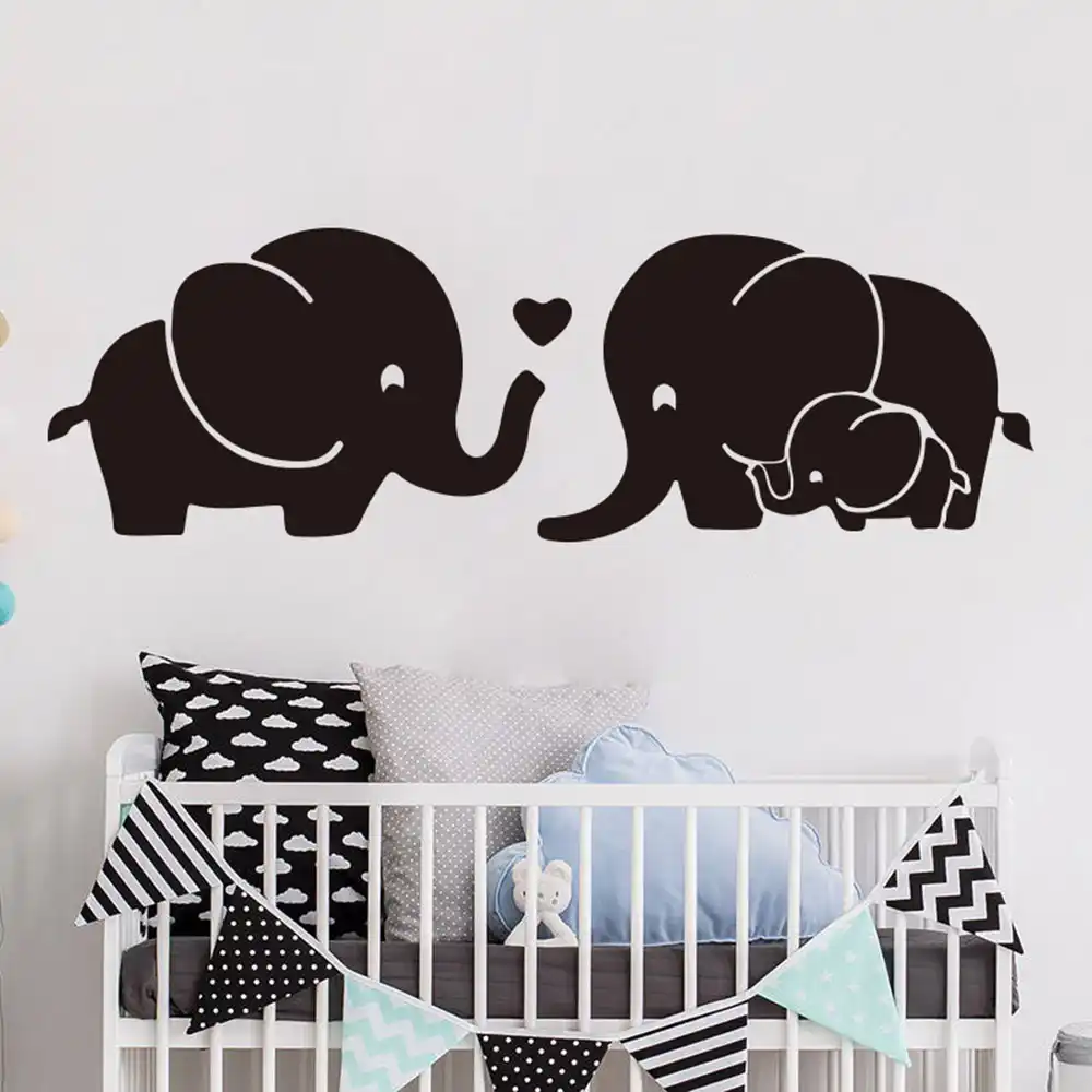 漫画家族象ウォールステッカー保育園寝室かわいい象アフリカ動物壁デカールリビングルームビニールの家の装飾 ウォール ステッカー Aliexpress
