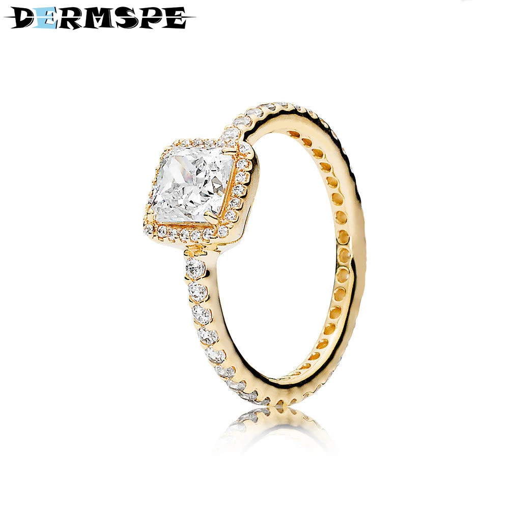 

DERMSPE 925 Sterling Silver SALE Timeless Elegance Ring Gold Color Clear CZ Fit DIY Original Jewelry Merry Christmas Charm