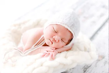 

newborn Baby Bonnet baby knitted hat baby boy photography prop bonnet + wrap +blanket for you choose