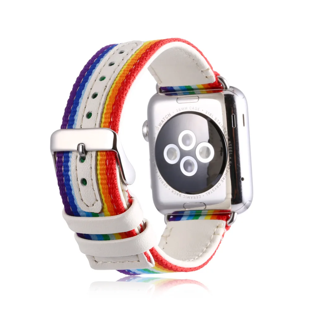 Радужный кожаный нейлоновый ремешок для Apple Watch 38 мм 40 42 44 браслет из нейлона iWatch