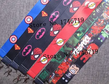 

Free Shipping 100 Pcs Popular Superheros spiderman batman superman key chains Keys Camera ID Card Lanyard W03