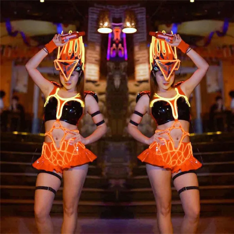 

DC11Ballroom dancer cold wires costumes led luminous light stage show wears robot suit women catwalk performance dresses dj bar
