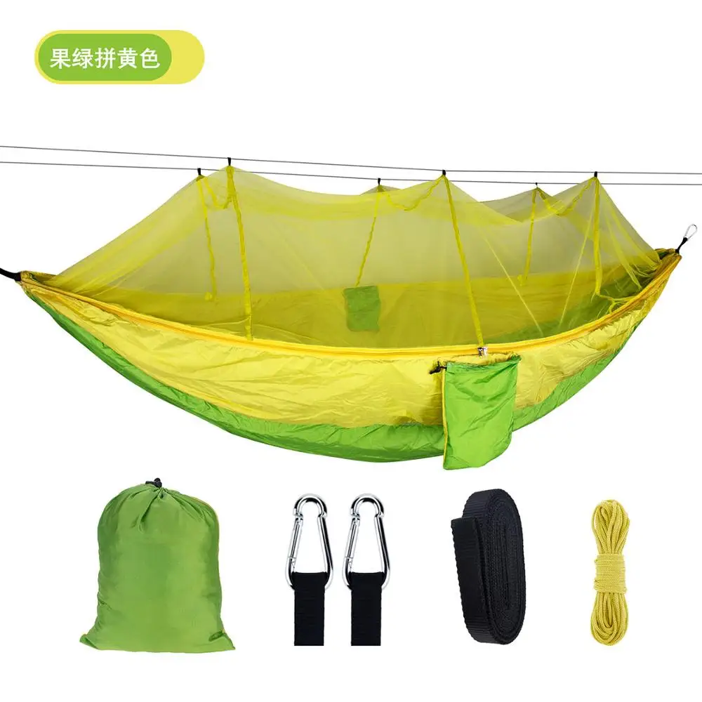 Двойной человек 210T нейлон парашют Портативный Легкий Путешествия подвесная кровать москитная сетка Кемпинг гамак - Цвет: fruit green yellow