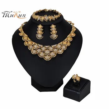 

MUKUN Bridal Gift Nigerian Woman Wedding Jewelry set Brand Fashion African Beads Gold-color Jewelry Set Wholesale customer gifts