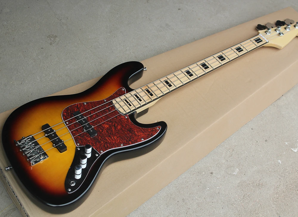

Wholesale 4 Strings Electric Bass Guitar with Maple Fretboard,Red Pearl Pickguard,String-thru-body,offering customized services