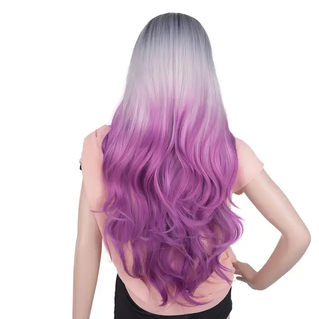 Feilimei Ombre Gray Wigs Synthetic High Temperature Fiber Long