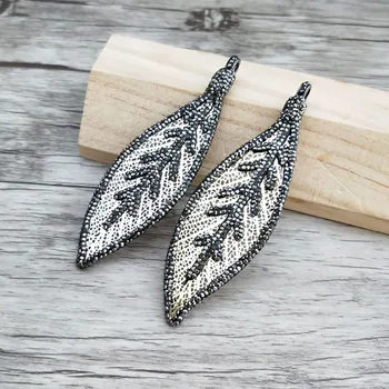

5PCS Vintage Hollow leaf Pendants Paved Rhinestone Crystal stone for DIY Necklace jewelry findings Boho charm Gift PD837