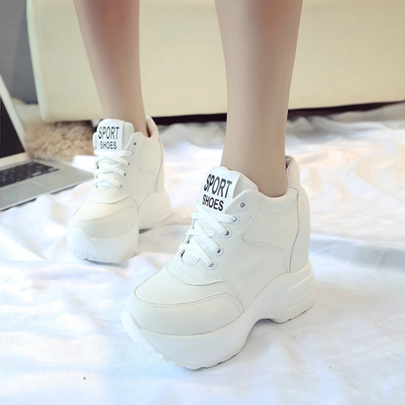 Women's Vulcanize Shoes PU Leather Sneakers For Woman Fashion High Heels Chunky Sneakers Female Platform Shoes women shoes casual sneakers women sneakers