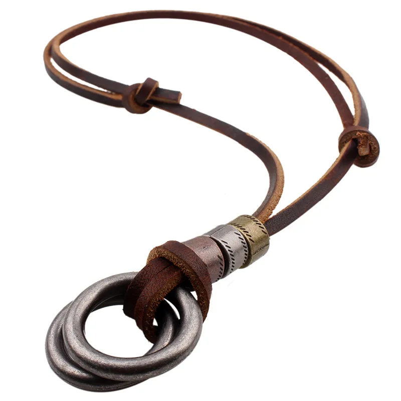 Men Vintage Fashion Necklace Pendant Adjustable Leather Rope Chain Men Vintage Fashion Necklace Pendant Adjustable Leather Rope Chain